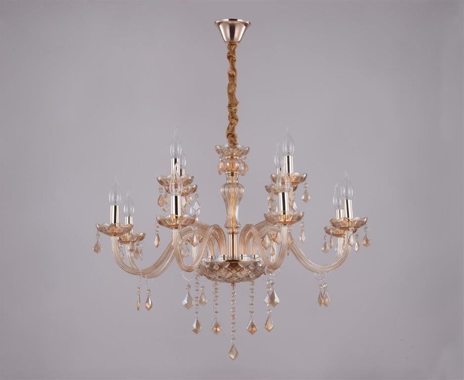 Lustre Candelabro de Cristal Champagne Estilo Maria Thereza 12 Lampadas Sand Dunes - Tupiara