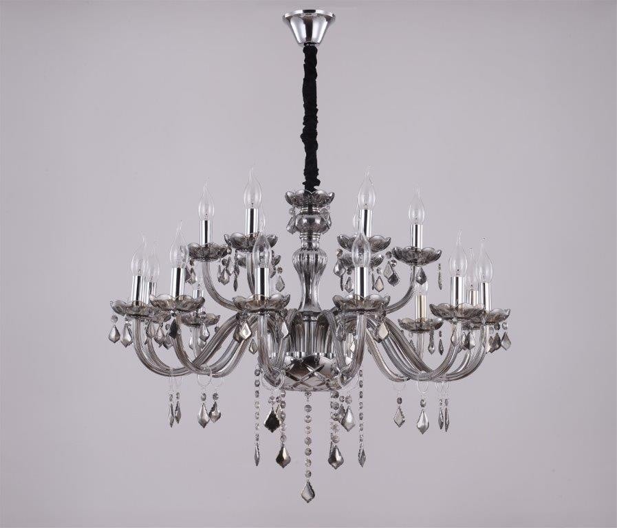 Lustre Candelabro de Cristal Fume Estilo Maria Thereza 18 Lampadas Stone Cliff - Tupiara