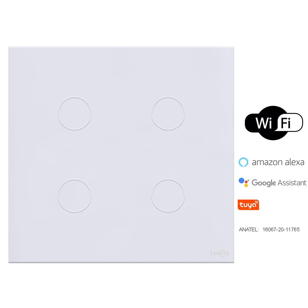 INTERRUPTOR TOUCH TOK GLASS 4 PADS WI-FI BRANCO 4X4