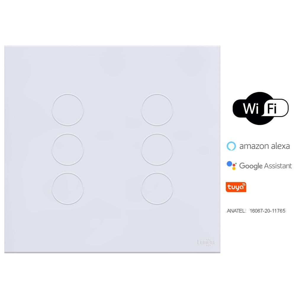 INTERRUPTOR TOUCH TOK GLASS 6 PADS WI-FI BRANCO 4X4
