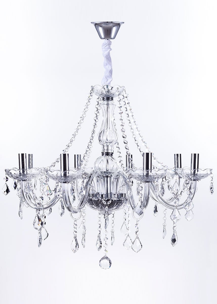 Lustre de Cristal Maria Thereza Transparente 8 Lâmpadas