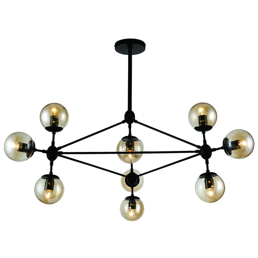 Pendente para Sala de Jantar Preto com Globo de Vidro para Mesa 10 Lâmpadas Vols