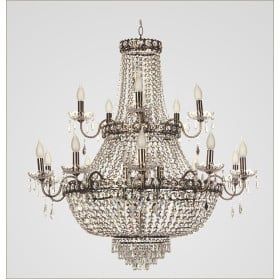 Lustre Imperial Ouro Velho com Cristais Transparentes 15 Braços - Tupiara