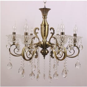 Lustre Moscow em Metal Ouro Velho com Cristais Transparente 6 Braços - Tupiara