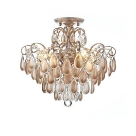 Plafon Bemmel Blend Metal Branco com Ouro Jateado com Cristais Dourados 6 Lampadas -Tupiara