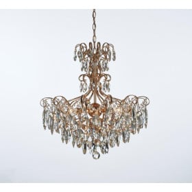 Lustre Bemmel Metal Dourado com Cristais Transparentes 6 Lampadas - Tupiara