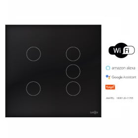 INTERRUPTOR TOUCH TOK GLASS 5 PADS WI-FI PRETO 4X4