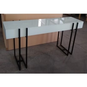 Aparador Pequim Vidro Branco Pés Metal Preto L100 cm