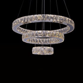 Pendente Cristal Metal cromado Led 90w 3000k 4000k 6000k Controle Bivolt - Sindora 