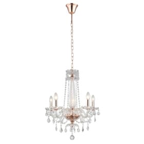 Lustre de Cristal Maria Thereza Rose 5 Lâmpadas Tyene - Bella