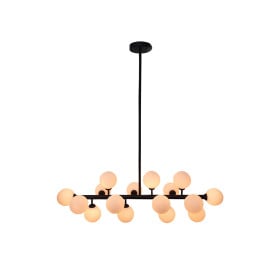 Lustre Pendente Moderno Retangular Preto 16 Bolas de Vidro