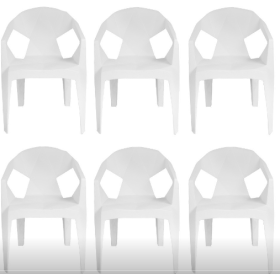 KIT 6 CADEIRAS PLASTICAS COM BRAÇO DIAMOND - BRANCO