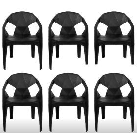 KIT 6 CADEIRAS PLASTICAS COM BRAÇO DIAMOND - PRETO