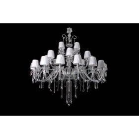 Lustre de Cristal Candelabro Transparente com Cúpula Branca 28 Lâmpadas MARIA THEREZA