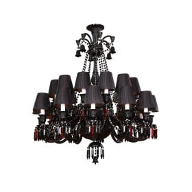 Lustre de Cristal Preto e em Vermelho Baccarat 24 Lâmpadas