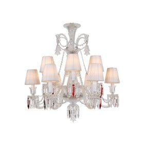 Lustre de Cristal Transparente e em Vermelho Baccarat 12 Cúpulas Branca