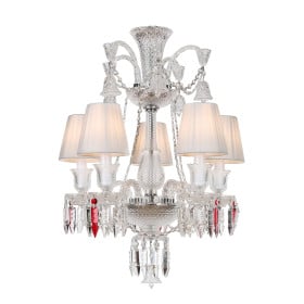 Lustre de Cristal Transparente e em Vermelho Baccarat 5 Lâmpadas