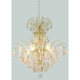 Lustre Moderno de Cristal Pérola Escovada 5 Lâmpadas POL