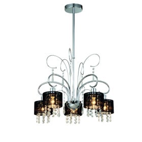 Lustre de Cristal Cúpula Preta 5 Lâmpadas SR