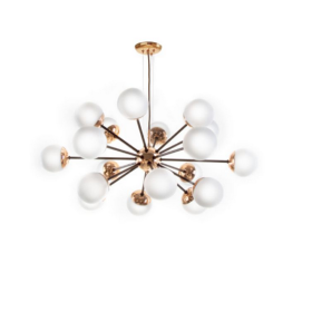 Pendente Moderno Cúpula de Vidro Branco Leitoso Com Bronze e Estrutura Preto 18 Lâmpadas - Old Artisan