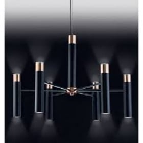 Pendente Moderno com Tubo Preto Com Acabamento Dourado 12 Lâmpadas - Old Artisan