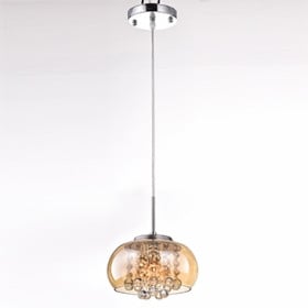 Pendente com Cúpula de Vidro Champagne e Cristais Transparentes 1 Lâmpada BER III