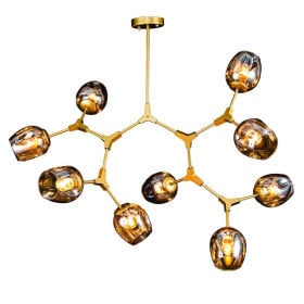 Lustre Pendente Átomo Dourado Para Sala Moderno 9 Lâmpadas