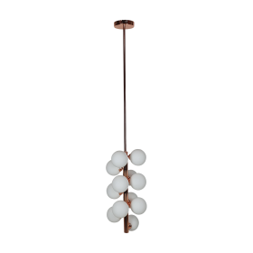 Pendente Vertical com Bolas Brancas de Vidro Estrutura Rosé 12 Lâmpadas Jabuticaba