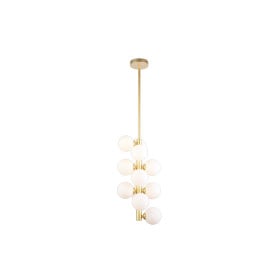 Pendente Vertical Moderno Dourado com Bola Branca 12 Lâmpadas Jabuticaba