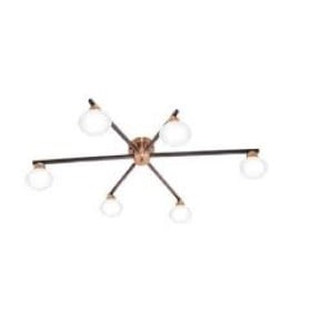 Plafon Moderno Cúpula de Vidro Branco Leitoso Com Estrutura Bronze 6 Lâmpadas - Old Artisan