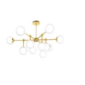 Plafon Moderno Cúpula de Vidro Branco Leitoso Com Estrutura Bronze 6 Lâmpadas - Old Artisan