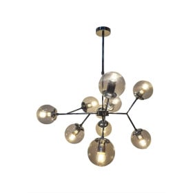 Pendente Moderno Cromado com Cúpula 10 Lâmpadas COLUMBA fundo branco aceso