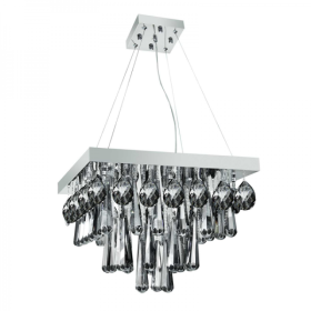 PLAFON/PENDENTE CROMADO COM DETALHES EM CRISTAIS CONHAQUE 16 LÂMPADAS-LUCIIN