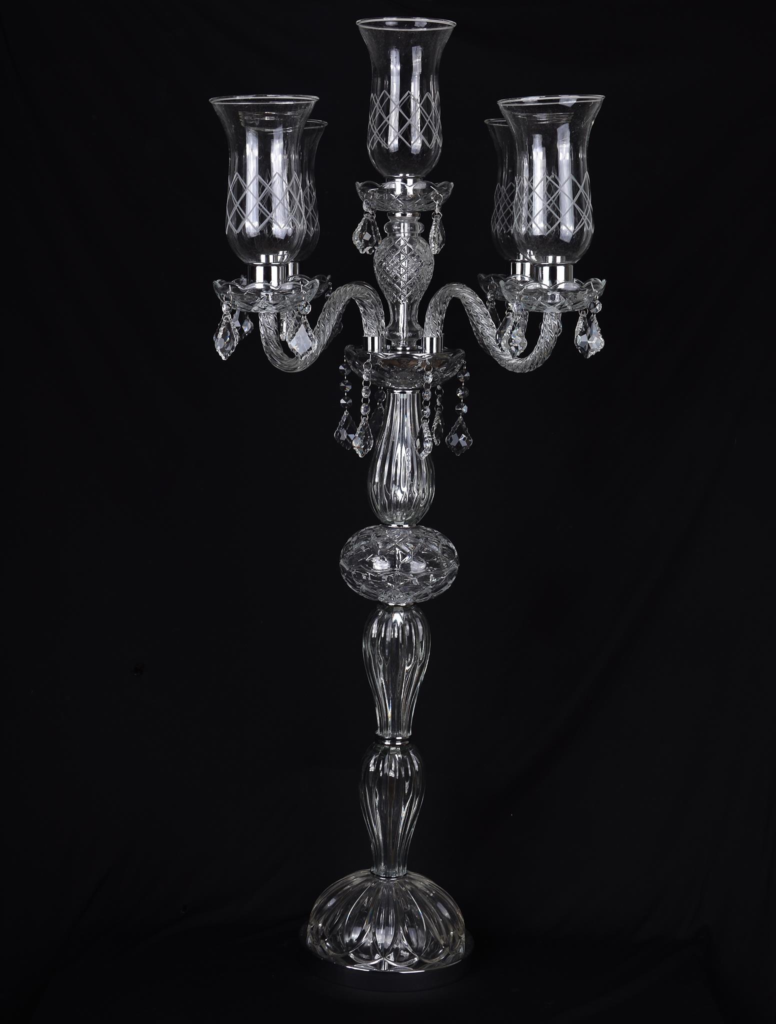 Castiçal de Cristal Transparente 5 Braços Maria Thereza 