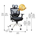 Cadeira Presidente Ergonômica Base Giratória Alumínio Tela Mesh Boss Design - Design Chair - especificações