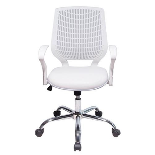 Cadeira Executiva Base Giratória Cromada Delli Branca - Design Chair - frente
