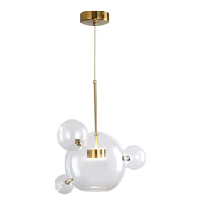 Lustre Pendente Moderno Dourado com Bolhas de vidro Transparente LED Integrado